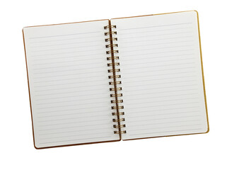 Blank open notebook isolated on transparent background, PNG.