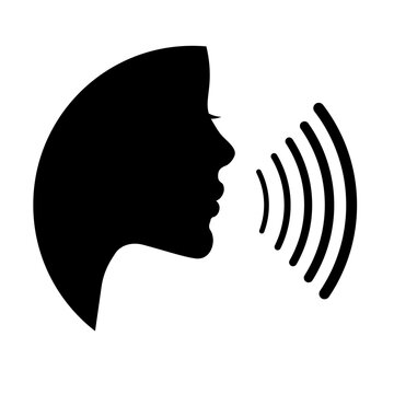 Person speaks icon, profile of young beautiful talking woman, contemporary design, vector illustration