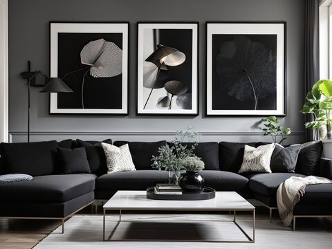 modern living room with black paint