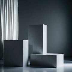 Elegant Modern Luxury  Empty Podium Table Top With Soft Light And Curtains Behind, Background Design For Cosmetic and Fragrances Product Display, Generative AI