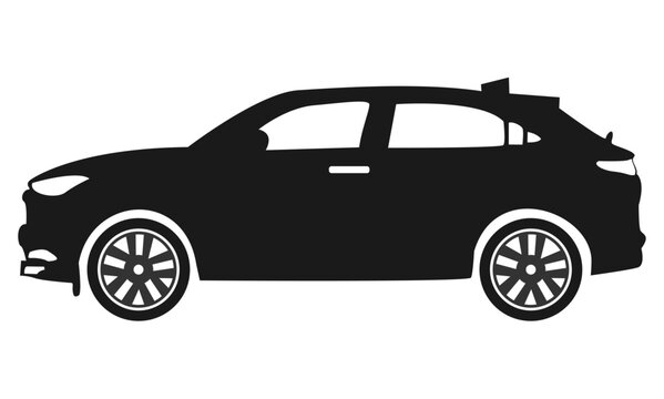 Black moving car icon isolated on white background. Suitable for all businesses.	