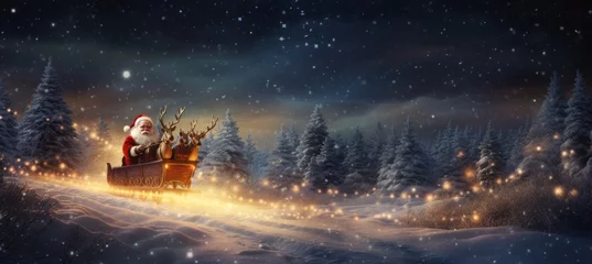 Foto op Aluminium Santa Claus sleigh on winter forest background. Christmas and new year event concept. Generative AI technology. © Hero Design