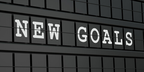 New goals. Black timetable display with the text, good news in white letters. Change, business, motivation, chance, inspiration, new plans, checklist, mindset change. 3D illustration