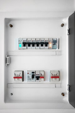Close-up view of switches on fuse board.