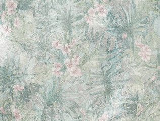 Tropical tile design. 3D ceramic wall tiles, wallpaper and murals decoration. Vintage tiles intricate details. Grunge abstract background © Feoktistova