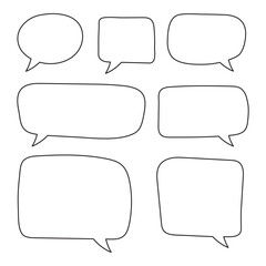Vector speech bubbles set. Hand drawn outline speech bubbles doodle style. Chat bubble line art vector icon for apps and websites.	