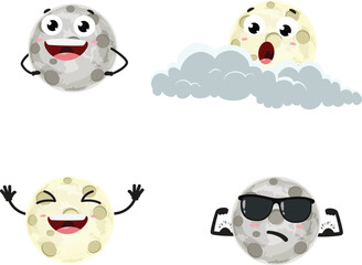 Cartoon moon, set of Cute characters, , Isolated on white background