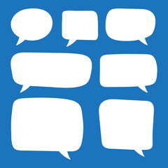 Set of hand drawn speech bubbles. Speak bubble text, cartoon chatting box, message box. Blank empty vector white speech bubbles. Cartoon balloon word design.