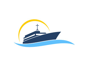 Ship with christian cross above vector illustrationn