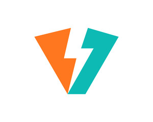 Electricity symbol silhouette inside the V Letter