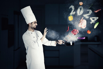 Chef with 2024 numbers in the kitchen