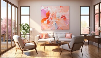 a living room with a pink