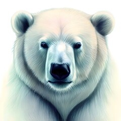 Portrait of a Polar bear Realistic Digital Drawing isolated on a white backgorund Generative AI
