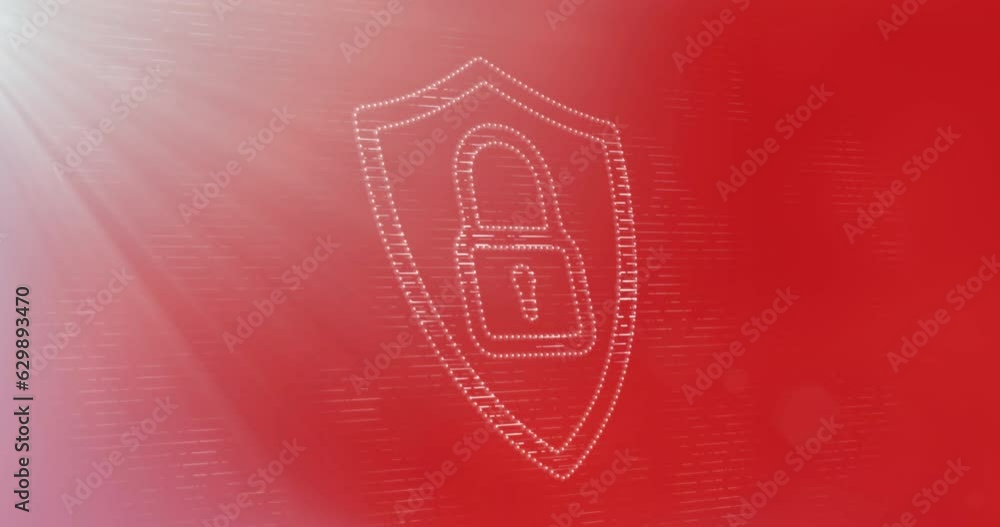 Poster animation of padlock and shield with lines moving against red background
