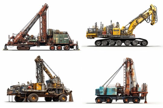 set of machines for drilling isolated on white background.
