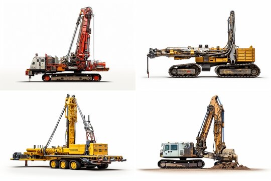 set of machines for drilling isolated on white background.