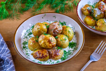 Baked potatoes with kefir and dill 