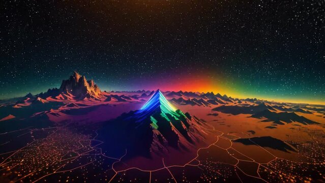 A vibrant night sky over a majestic mountain range. Generative ai