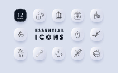 Sugar line icon. Sweets, cocktail, spoon, tea, cup, coffee, teapot, raffinate, cane. Neomorphism style. Vector line icon for Business