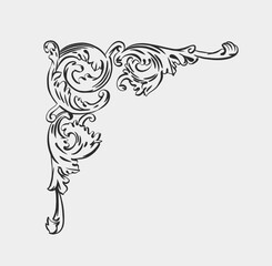 Hand drawn vector abstract outline,graphic,line vintage baroque ornament floral frame border in minimalistic modern style.Baroque floral vintage outline design concept.Vector antique frame isolated.