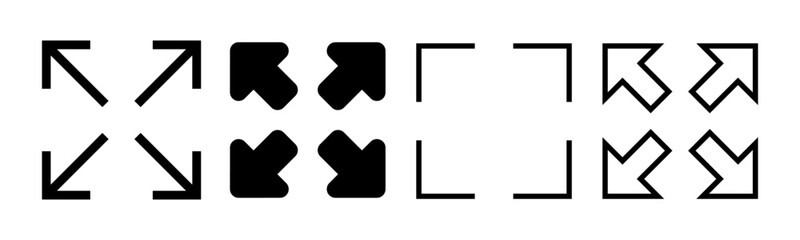 Fullscreen Icon set illustration. Expand to full screen sign and symbol. Arrows symbol