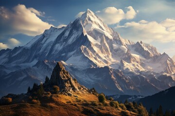 Rocky Mountain Peak with Panoramic Views of The Surrounding Landscape, Generative AI