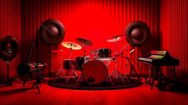 Instruments de musique d'un orchestre dans un studio d'enregistrement - G&eacute;n&eacute;rative ia