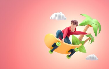 Isolated Man Skateboarding. 3D Illustration
