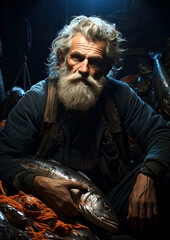 Obraz premium old bearded fisherman of the sea . generative ai