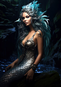 beautiful female mermaid siren posing for a picture . generative ai