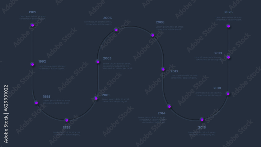 Poster infographic timeline design template. example of historical events in the style of neumorphism