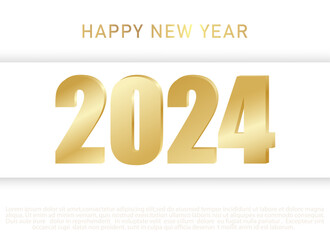 Happy New Year 2024. Golden 3D numbers with congratulation on a white background. Vector