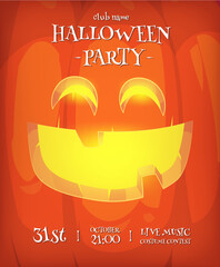 Halloween vertical background with cute orange pumpkin. Halloween party flyer or invitation template. - 629901003
