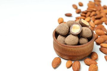 Tasty and sweet food - almonds in chocolate