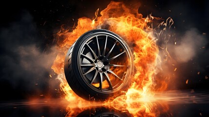 Hochgeschwindigkeits-Feuer: Autorad in Flammen - obrazy, fototapety, plakaty