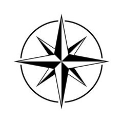 Rose of wind icon and compass vector in black and white color isolated on white background. © VectorCO