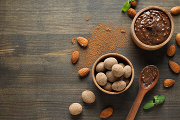 Tasty and sweet food - almonds in chocolate