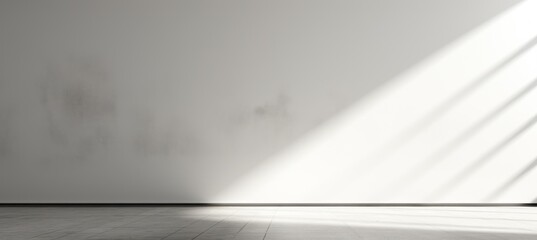 Empty white concrete wall interior background. Shiny window light and shadow. Generative AI technology.
