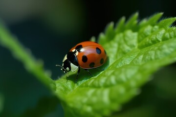 Ladybug with black eyes in macro. Ai generative.