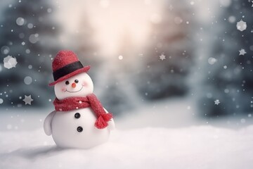 Naklejka na ściany i meble Merry christmas and happy new year greeting card. Snowman. Ai generative.