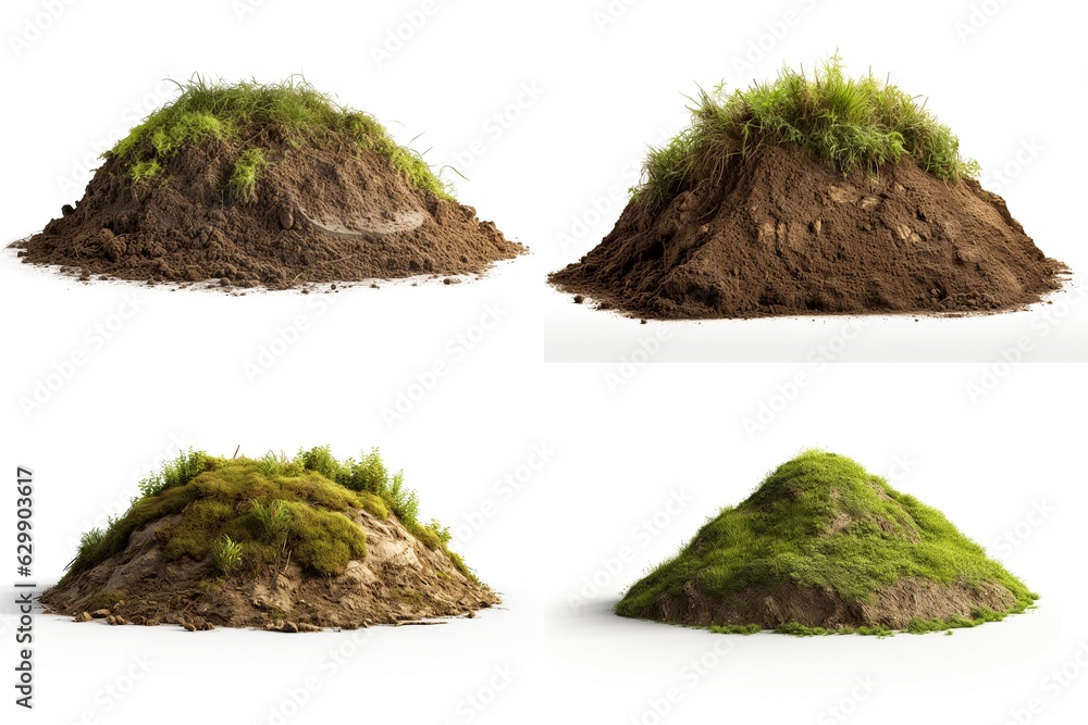 Poster set of heaps of earth isolated on white background.