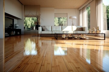clean bamboo floor with a shine and reflection