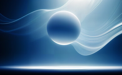 Glowing sphere and particles, dots and waves in blue color, digital technology Abstract background.