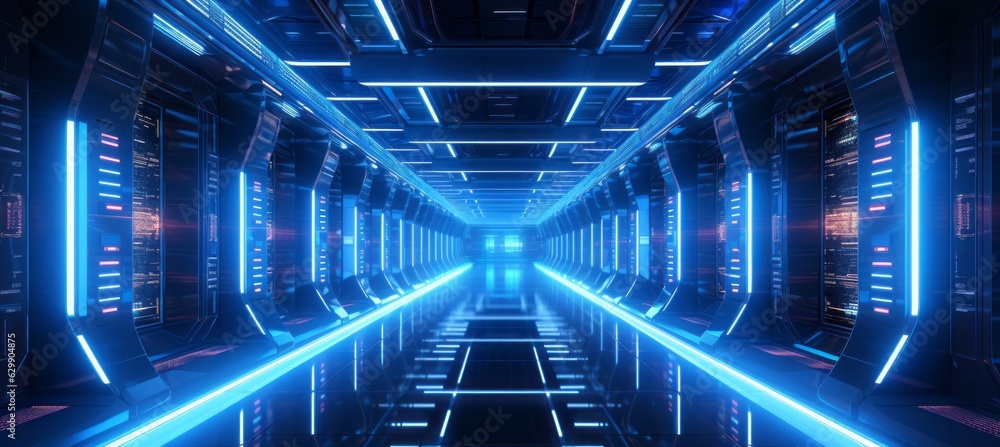 Poster Super computer server background. Generative AI technology.