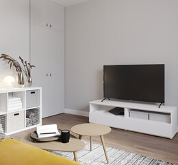 Visualization of a cozy modern interior, 3d rendering, cg illustration