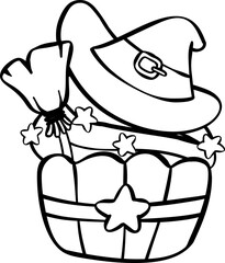 Cute Festive Halloween Cupcake Doodle Outline transparent background.