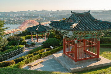 Fototapeta premium Haengjusanseong Fortress and Seoul city and Han river view in Goyang, Korea