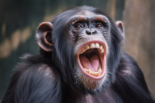 Chimpanzee expresses emotions Funny monkey. Ai generative.