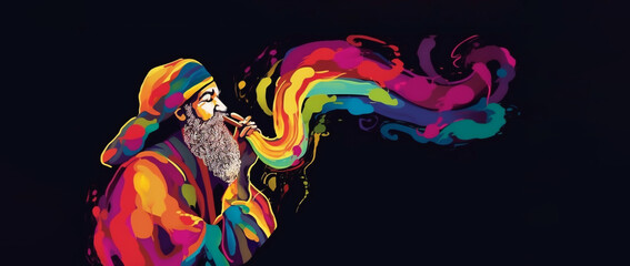 Jewish Blowing The Shofar Design Using Colorful Brush