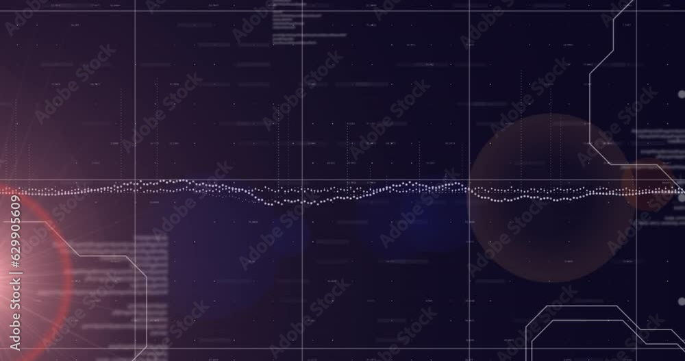 Poster animation of graphs over circles and computer language with changing numbers on black background